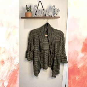 3/4 sleeve green striped cardigan